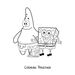 Coloring page of a happy SpongeBob with Patrick and Gary
