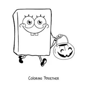 Coloring page of SpongeBob in a Halloween ghost costume