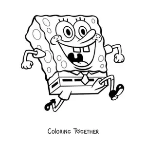 Coloring page of SpongeBob running excitedly
