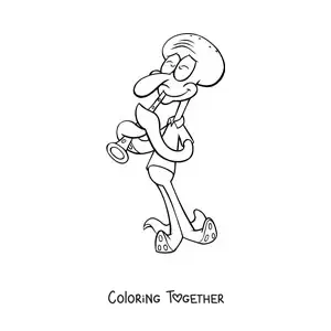 Coloring page of Squidward playing the clarinet