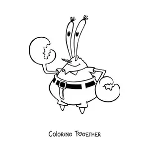 Coloring page of Mr. Krabs waving