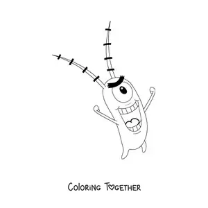 Coloring page of Plankton with a wicked grin