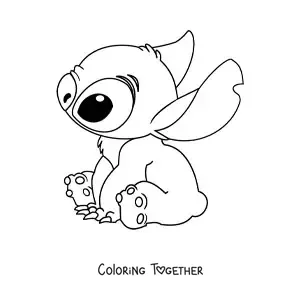 Coloring page of kawaii Stitch sitting down