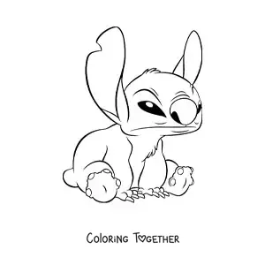 Coloring page of Stitch sitting and angry