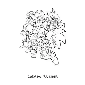 Coloring page of Sonic and his friends