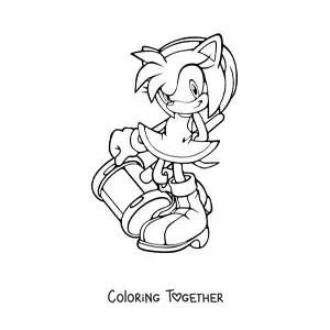 Coloring page of Amy from Sonic with a hammer