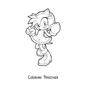 Coloring page of Amy from Sonic in a fighting pose