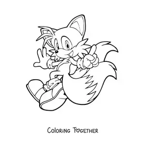 Coloring page of Tails from Sonic running and looking back