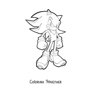 Coloring page of Shadow from Sonic in a fighting pose