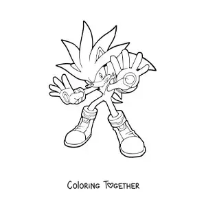 Coloring page of Silver from Sonic with his hands out front