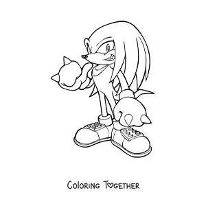 Coloring page of Knuckles from Sonic in a fighting pose