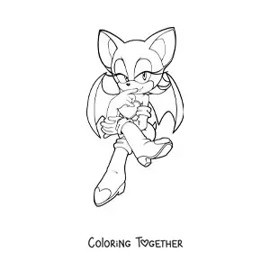 Coloring page of Rouge from Sonic sitting with her legs crossed