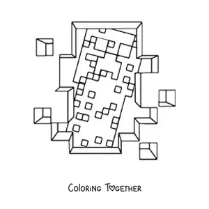 Coloring page of a Minecraft creeper seen through a hole