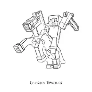 Coloring page of Steve on a Minecraft horse