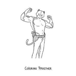 Coloring page of Meowscles from Fortnite flexing his arms