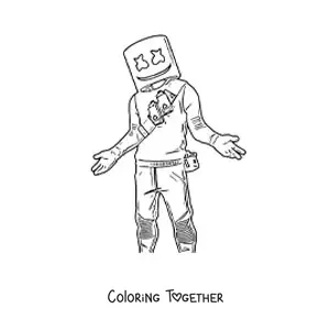 Coloring page of Marshmello from Fortnite with his arms open