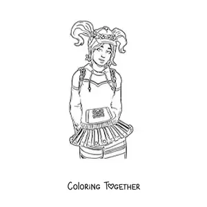 Coloring page of Zoey from Fortnite with her arms behind her
