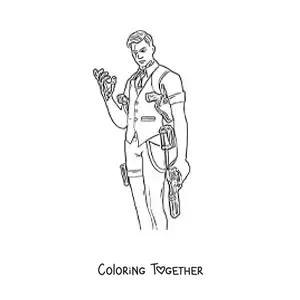 Coloring page of Midas from Fortnite holding a weapon