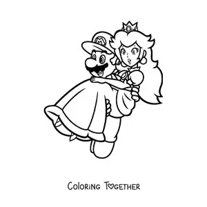 Coloring page of Mario rescuing Princess Peach