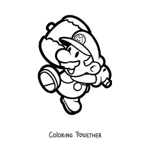 Coloring page of Paper Mario holding a hammer