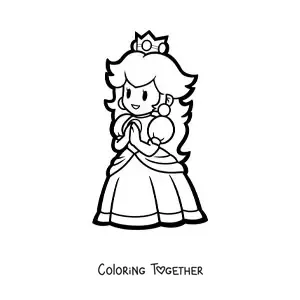 Coloring page of Paper Peach from Mario Bros smiling