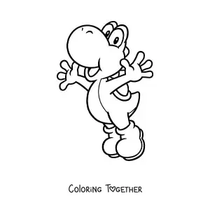 Coloring page of Yoshi from Mario Bros jumping