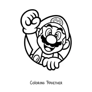 Coloring page of Mario raising his fist