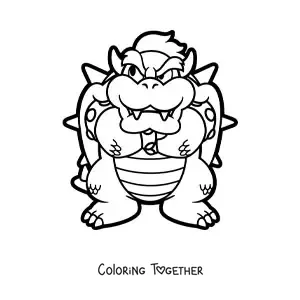 Coloring page of Bowser from Mario Bros crossing his arms