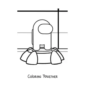Coloring page of an Among Us crewmate in the spaceship