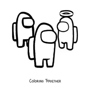 Coloring page of three Among Us crewmates