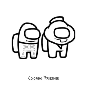 Coloring page of two Among Us crewmates in Halloween costumes