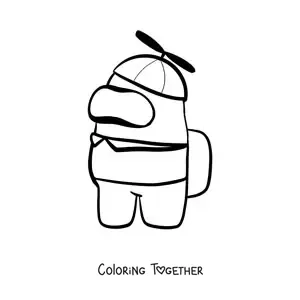 Coloring page of an Among Us crewmate with a propeller hat