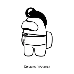 Coloring page of an Among Us crewmate with hair