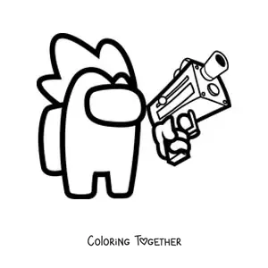 Coloring page of an Among Us killer with a gun