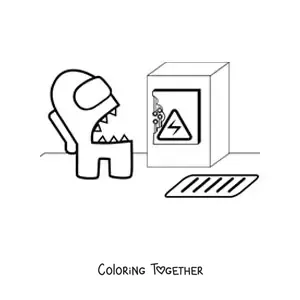 Coloring page of an Among Us sabotage
