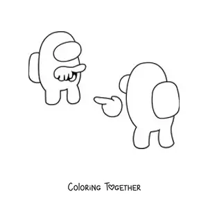 Coloring page of a crewmate accusing an impostor from Among Us