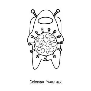 Coloring page of an Among Us crewmate protected against the coronavirus