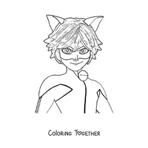 Coloring page of Adrien from Ladybug in his Cat Noir suit
