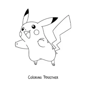 Coloring page of the Pokemon Pikachu jumping