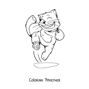 Coloring page of a cartoon cat jumping