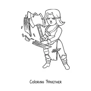 Coloring page of the Valkyrie from Clash Royale
