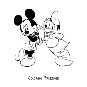 Coloring page of Mickey with Donald