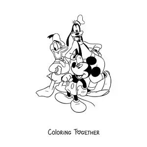 Coloring page of Mickey with Donald and Goofy