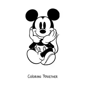 Coloring page of Mickey sitting with his legs crossed