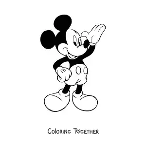 Coloring page of Mickey waving happily