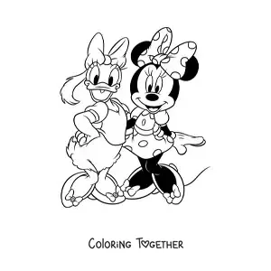 Coloring page of Daisy with Minnie Mouse