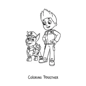 Coloring page of Ryder with Chase from Paw Patrol