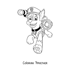 Coloring page of Chase from Paw Patrol running with a smile