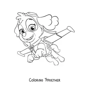 Coloring page of Skye from Paw Patrol flying