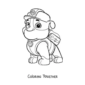 Coloring page of Rubble from Paw Patrol sitting